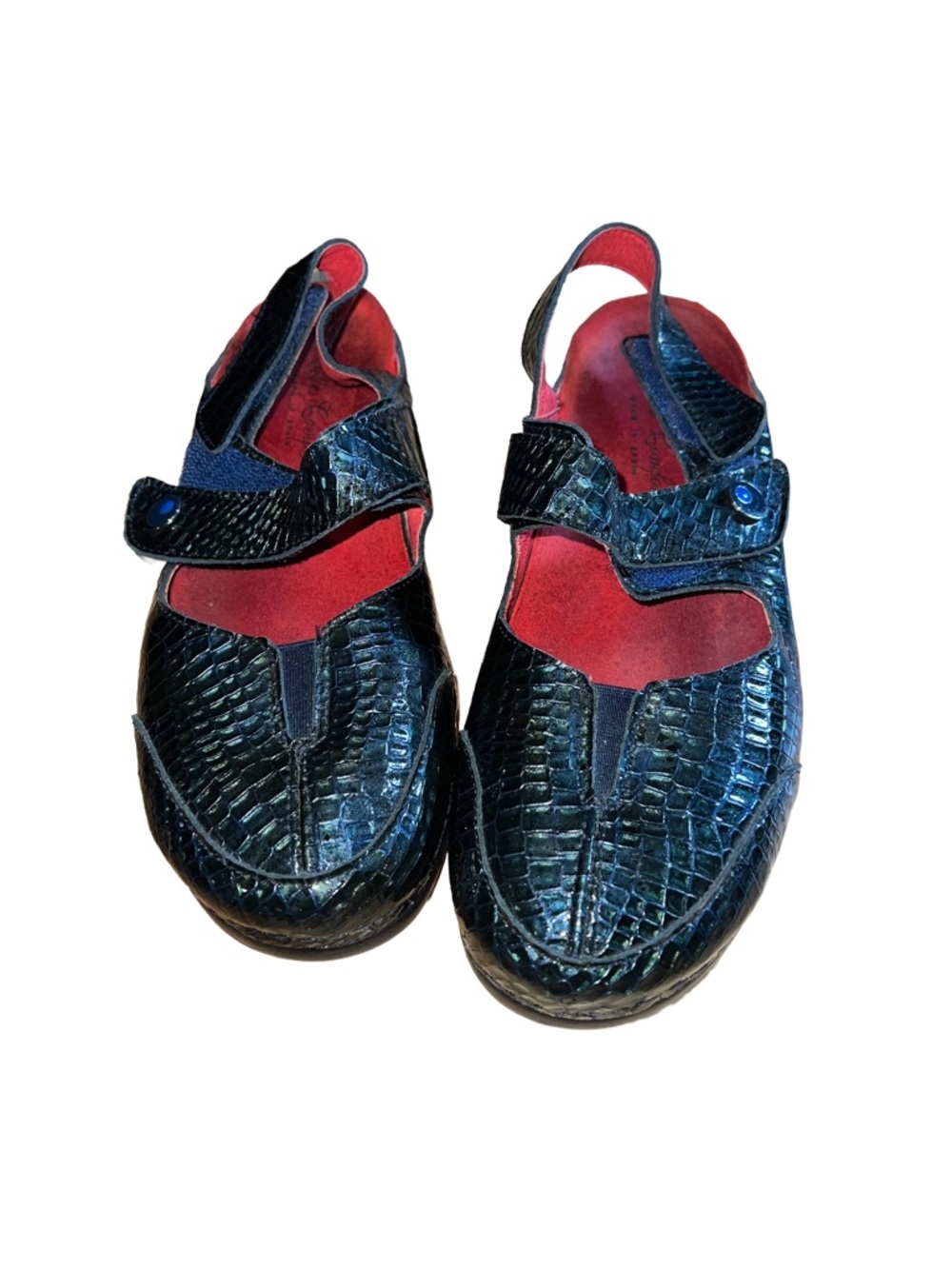 Vintage Abeille Comfort Made in Spain Black Croc Embossed Slingback Shoes